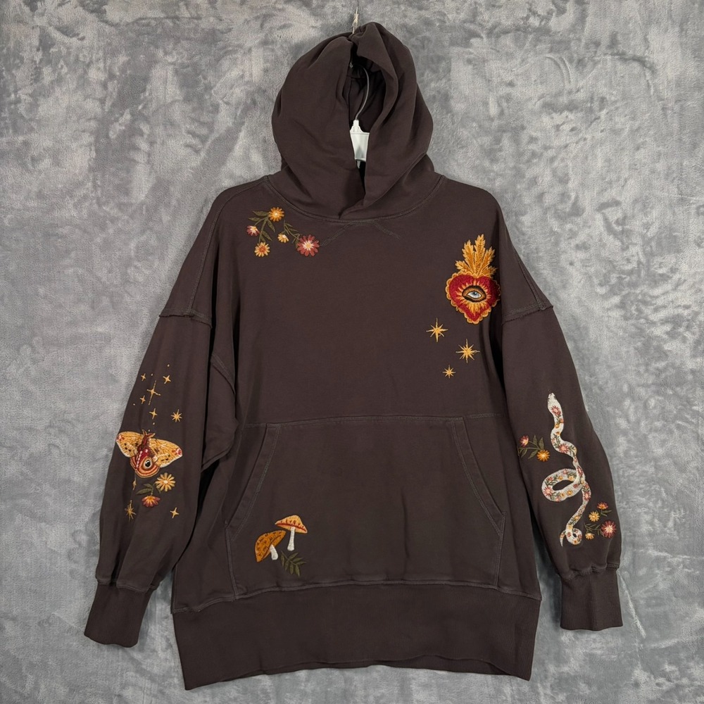 Driftwood Free People Scotty Hallucination Embroidered Hoodie Women XS Brown